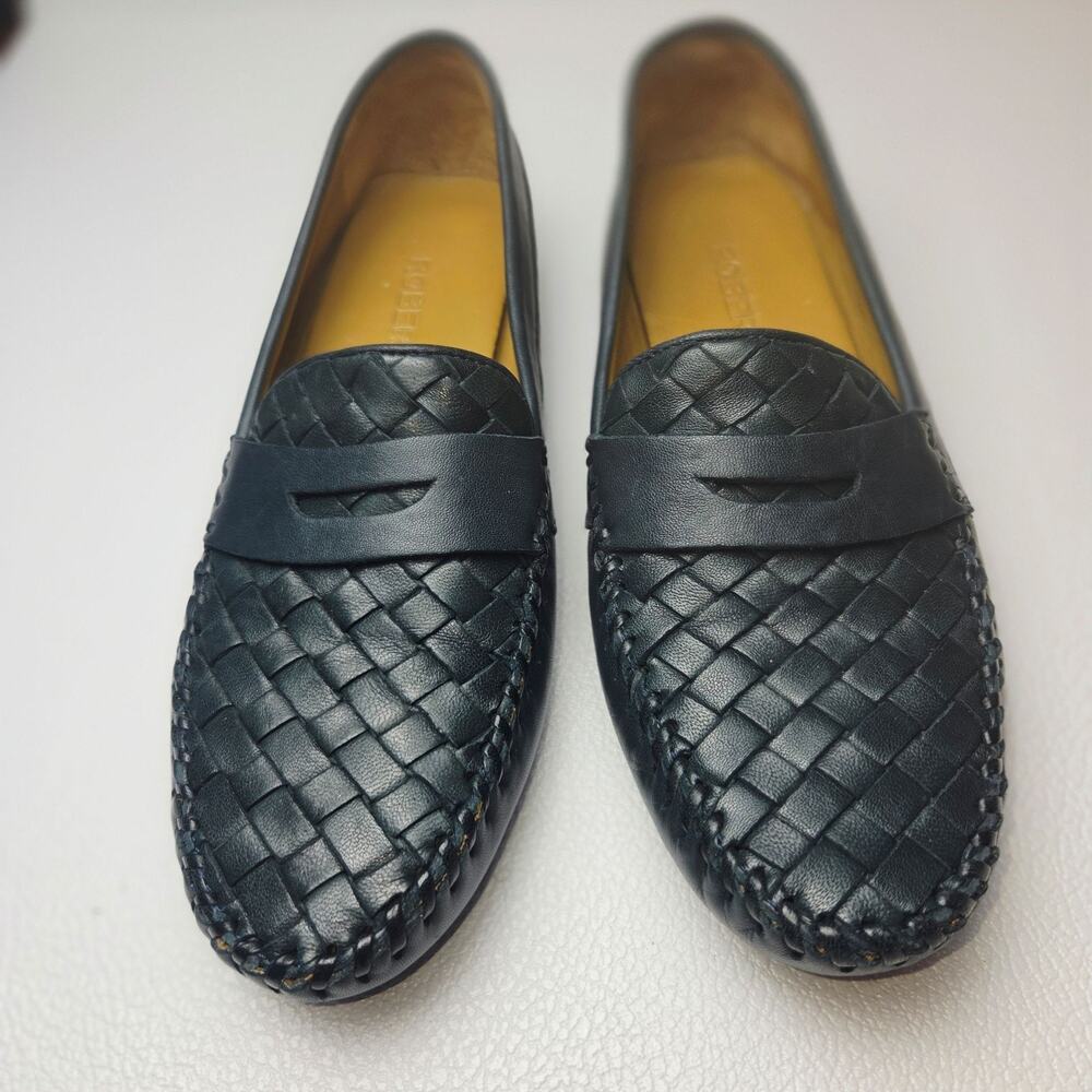 Robert Zur Loafers Womens 7 Blue Leather Woven Penny Driving Moc Slip On Flat
